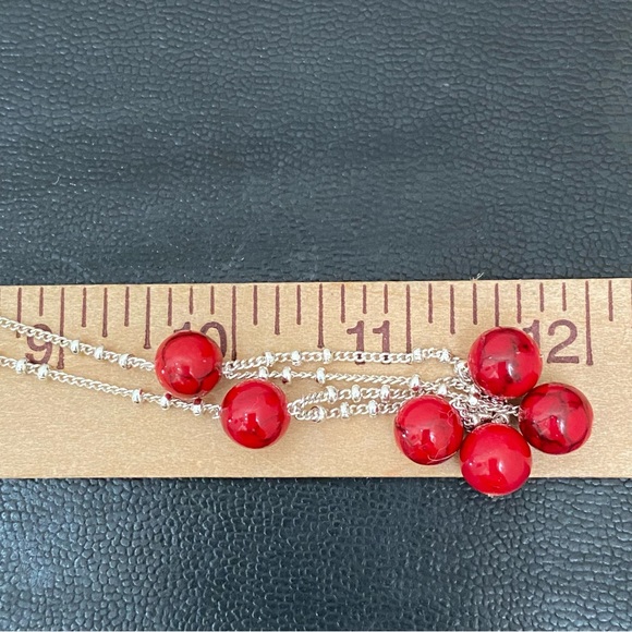 Silver-tone Chain with Red Beads Lariat 24-Inch Necklace 14.2g - Picture 10 of 14